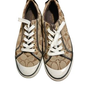 COACH WOMENS LOGO LACE UP SNEAKERS BROWN BEIGE SIZE 7